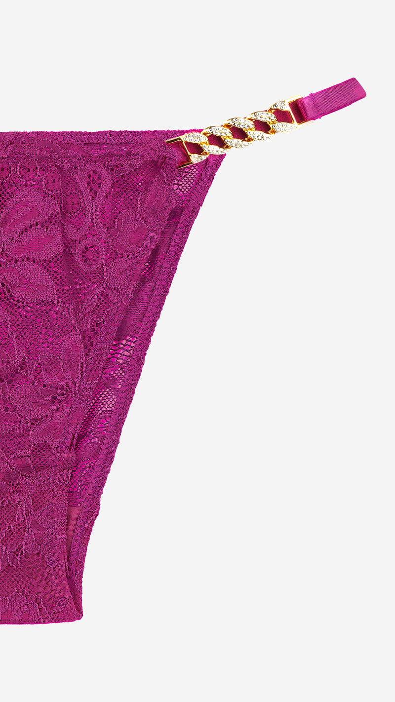 Magenta Lace Thong with Chain Straps