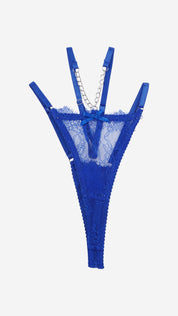 Feather Trim Chain Detail Lace Bra, Panty & Garter Set