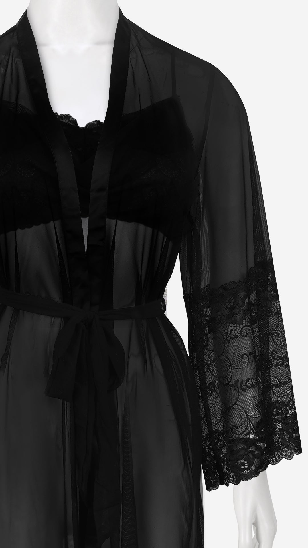 Black Sheer Lace Nightgown & Robe Set