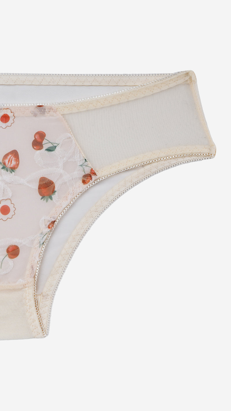 Ivory Strawberry Print Sheer Bikini Brief