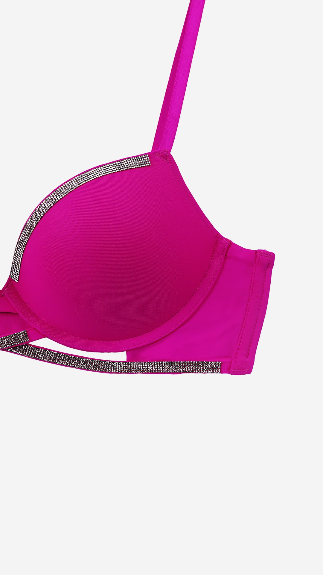 Fuchsia Strappy Push-Up Bra with Diamante Trim