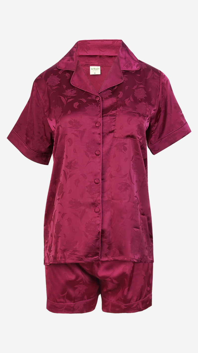 Jacquard Satin 3pc Pajama Set – Shirt, Shorts & Pant