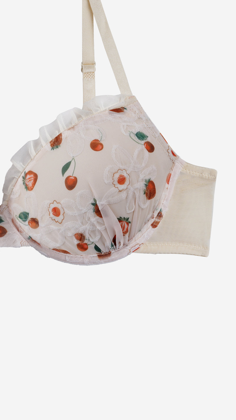 Ivory Strawberry Print Lace Push-Up Bra