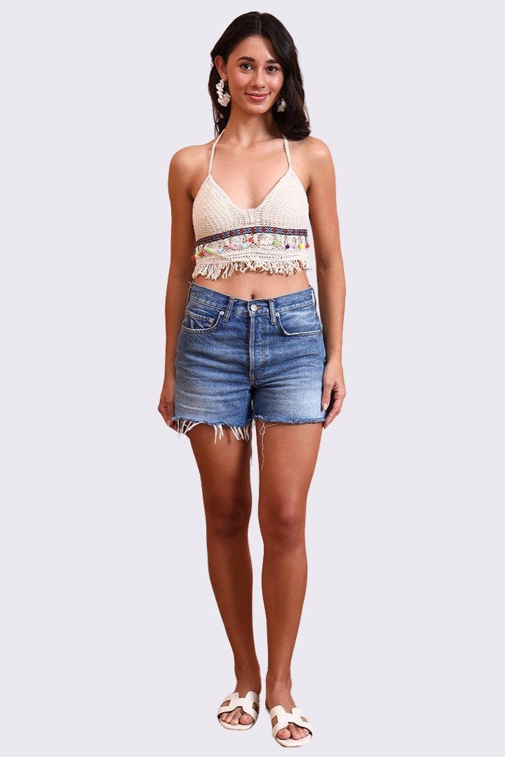 AXTZH Crochet Halter Beachwear Bra Top with Handcrafted Detailing and Playfu-X0169-BEIGE11-BW1PBL