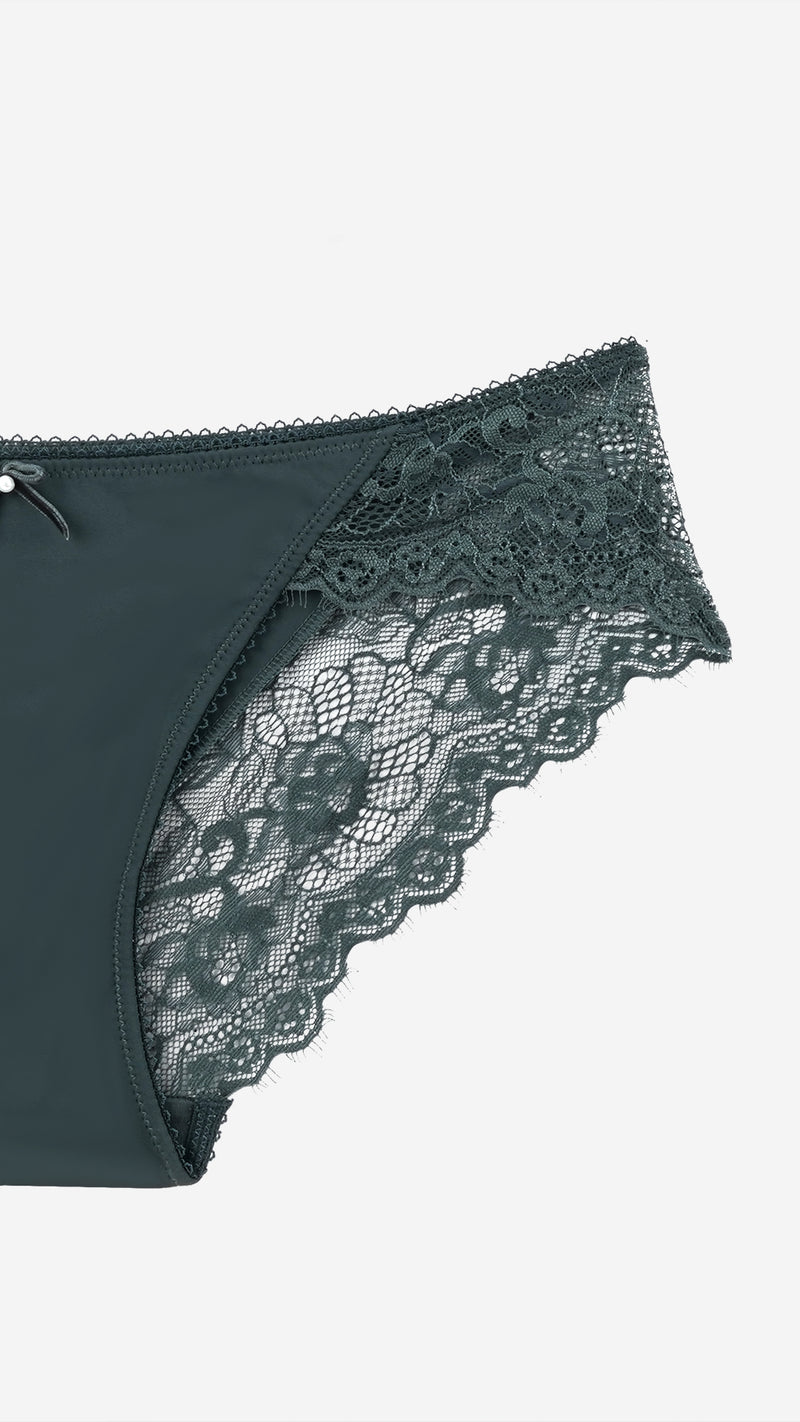 Deep Green Lace Bikini Brief with Bow Detail