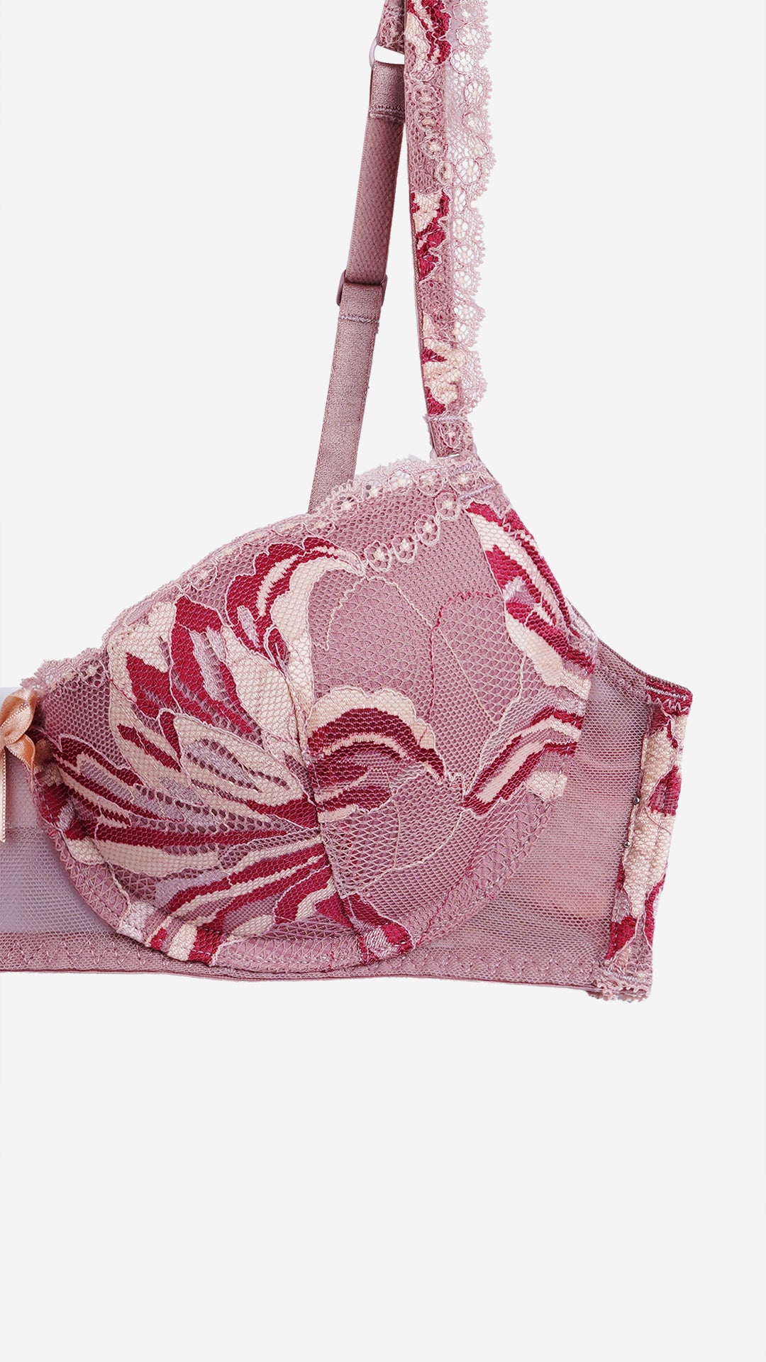 Mauve Floral Lace Push-Up Bra – Padded, Wired