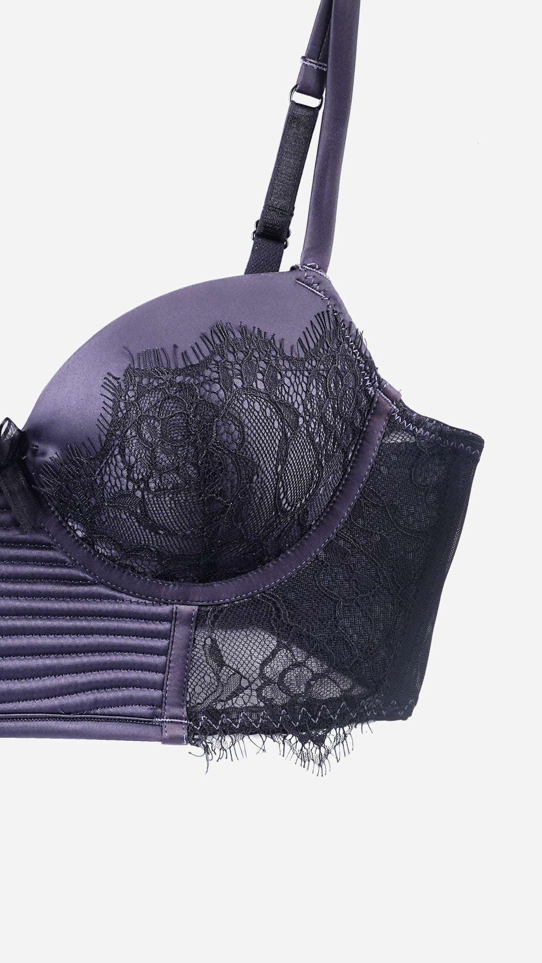 Graphite Lace Longline Bustier Bra – Padded, Wired