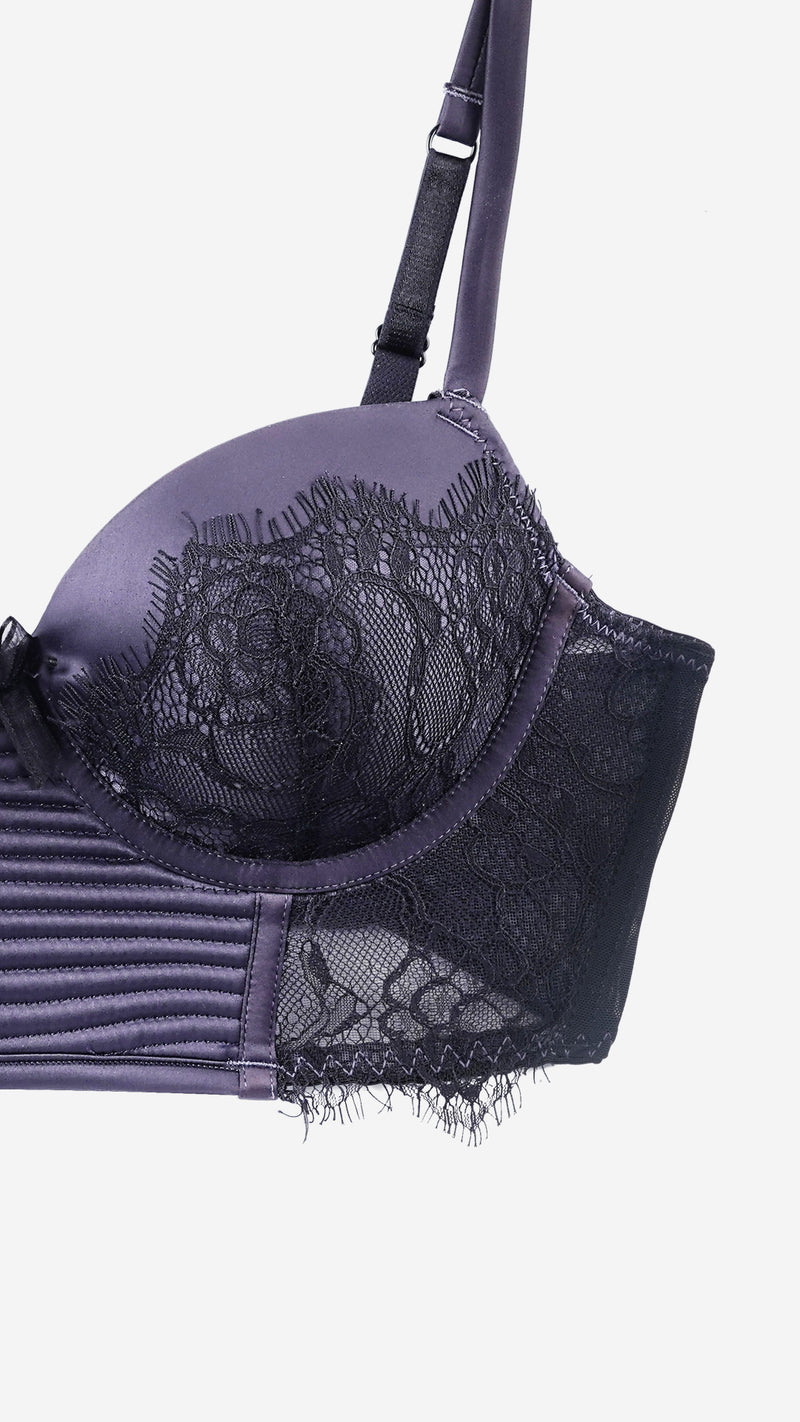 Graphite Lace Longline Bustier Bra – Padded, Wired