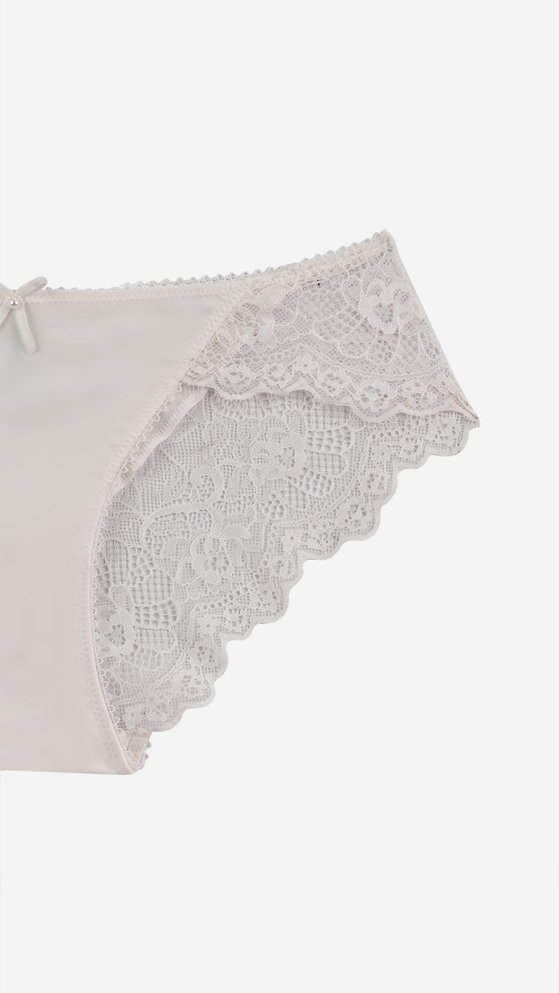 Ivory Lace Bikini Brief with Bow Detail