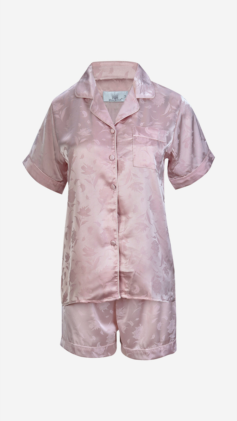 Jacquard Satin 3pc Pajama Set – Shirt, Shorts & Pant