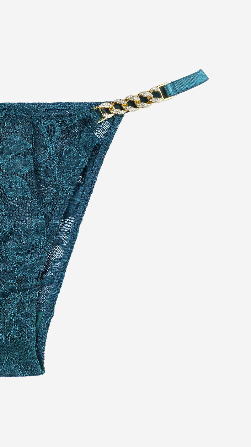 Emerald Lace Thong with Chain Straps
