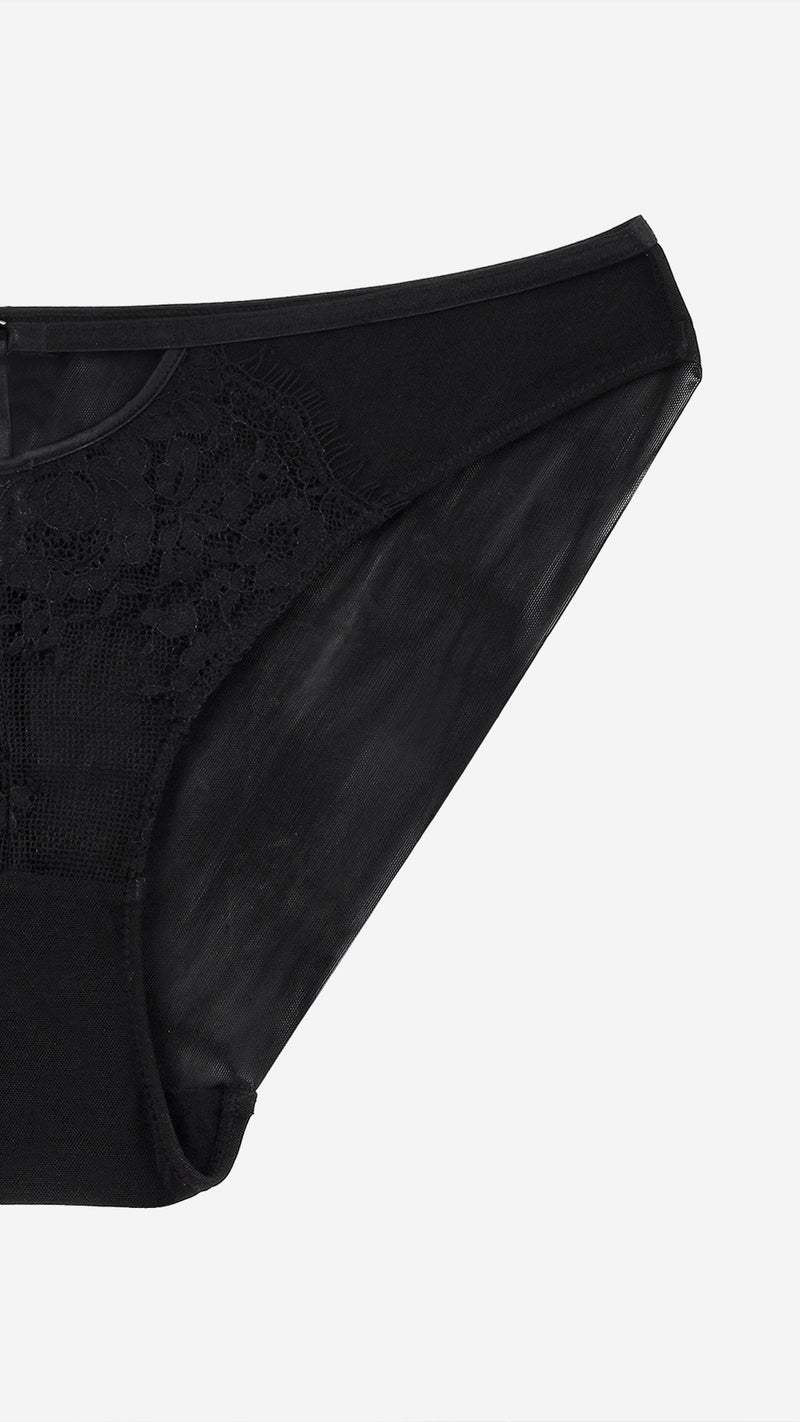 Black Sheer Lace Cut-Out Panty