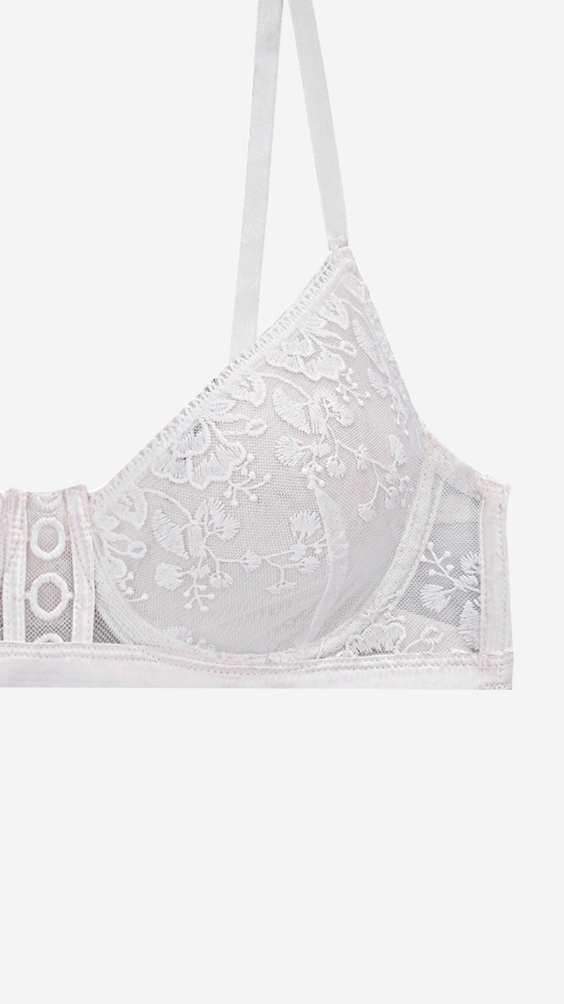 Floral Lace Mid-Coverage Bra | Non-Padded Wired Fancy Bra