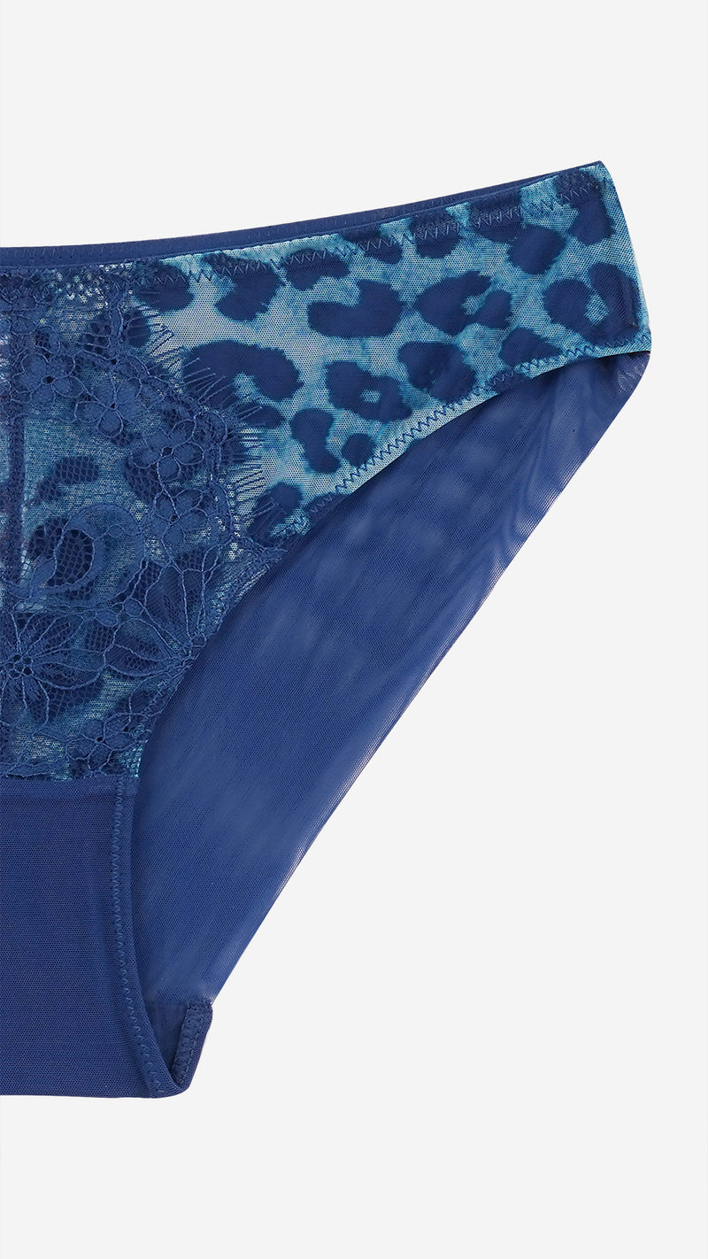 Blue Leopard Print Lace Bikini Brief