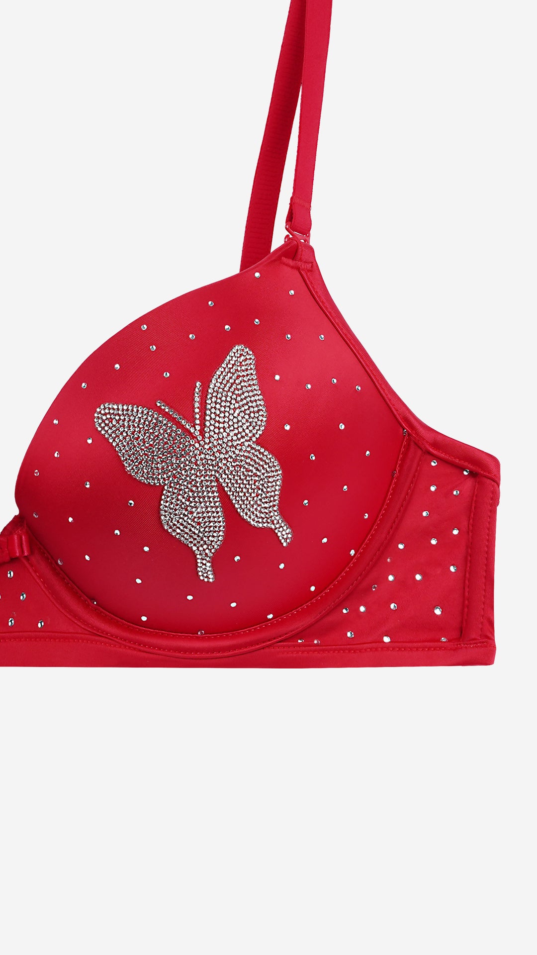 Red Butterfly Stone Push-Up Bra – Padded, Wired