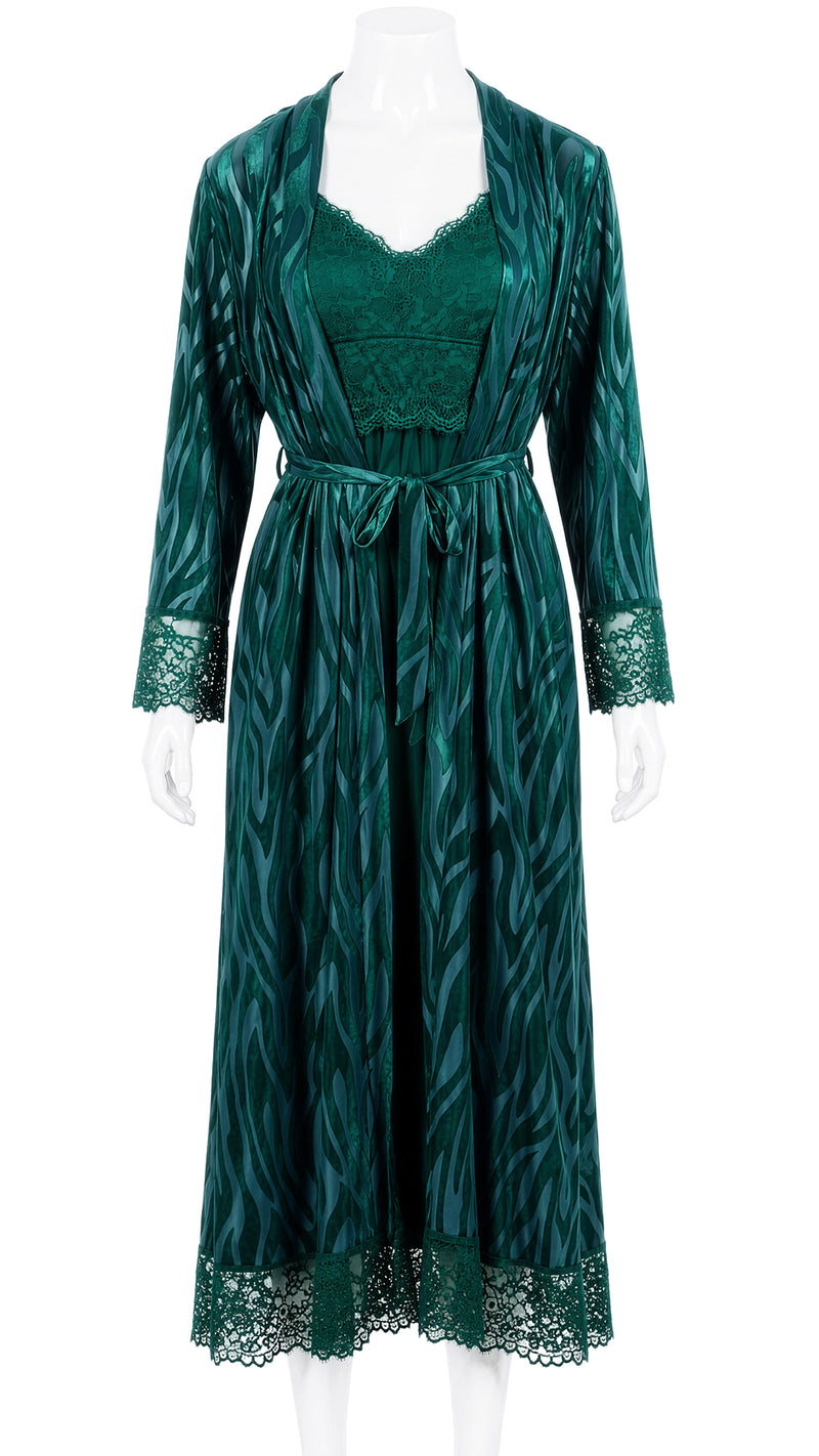 Product shot of emerald green lace nightdress on mannequin