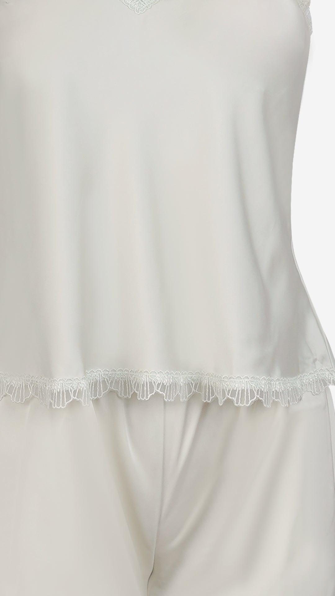 Mint Satin Cami Shorts Set With Lace Trim