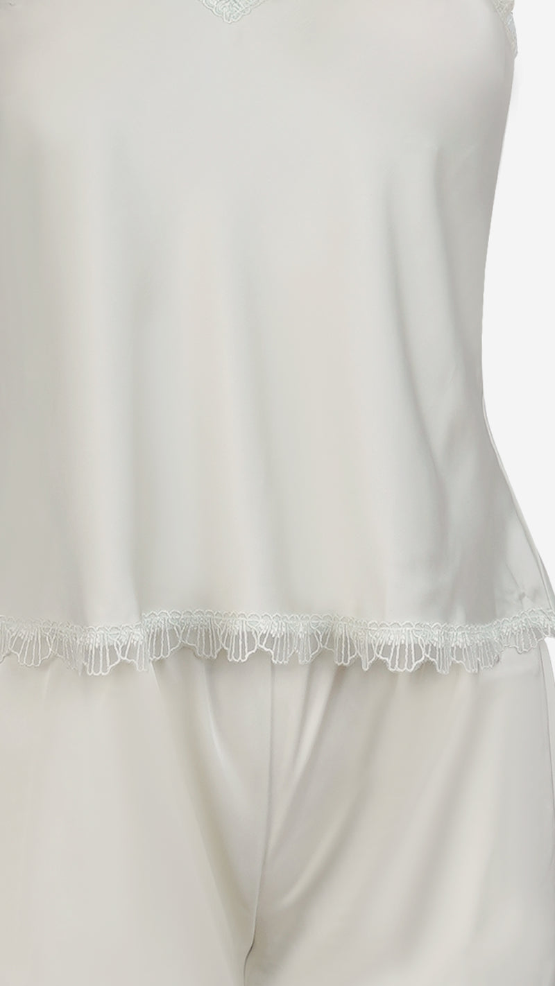 Mint Satin Cami Shorts Set With Lace Trim