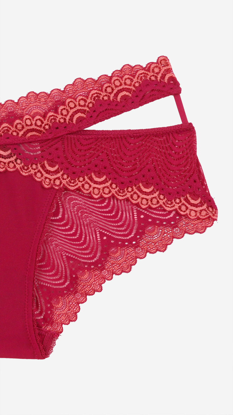 Maroon Lace Cut-Out Fashion Brief
