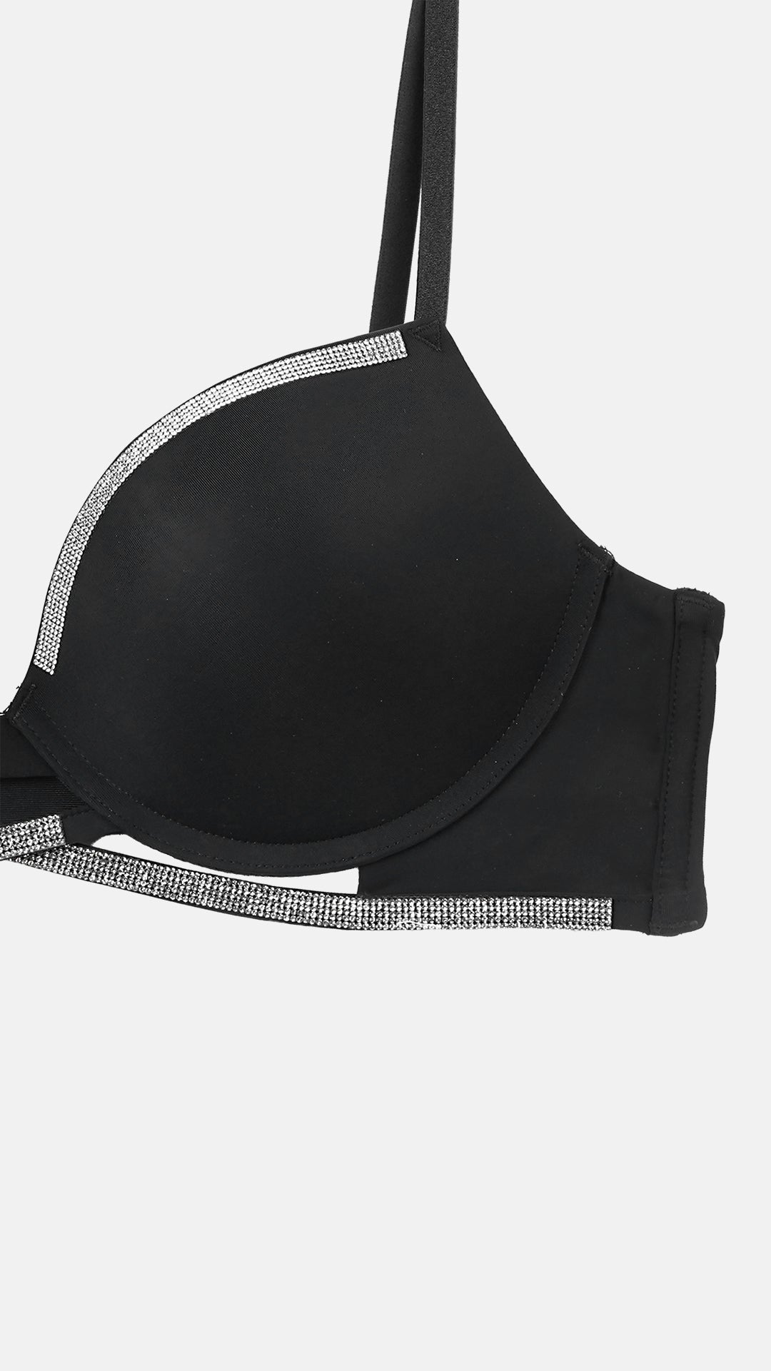 Black Strappy Push-Up Bra with Diamante Trim