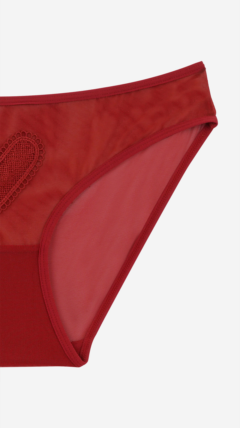 Red Sheer Panty with Heart Embroidery