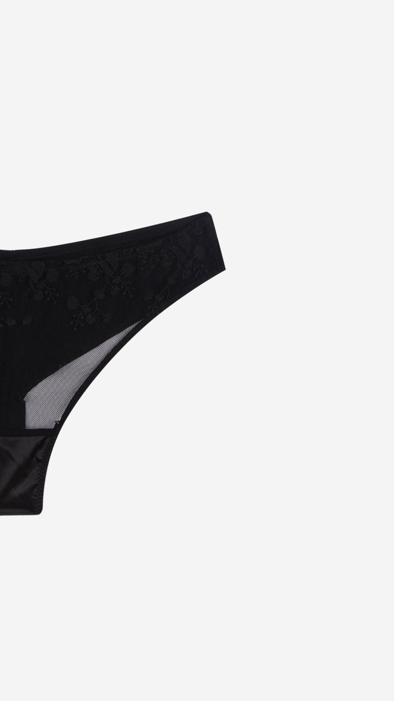 Sheer Net Bikini Panty | Floral Embroidered Mesh Brief