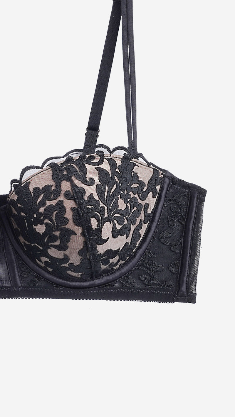 Black Floral Lace Balconette Bra