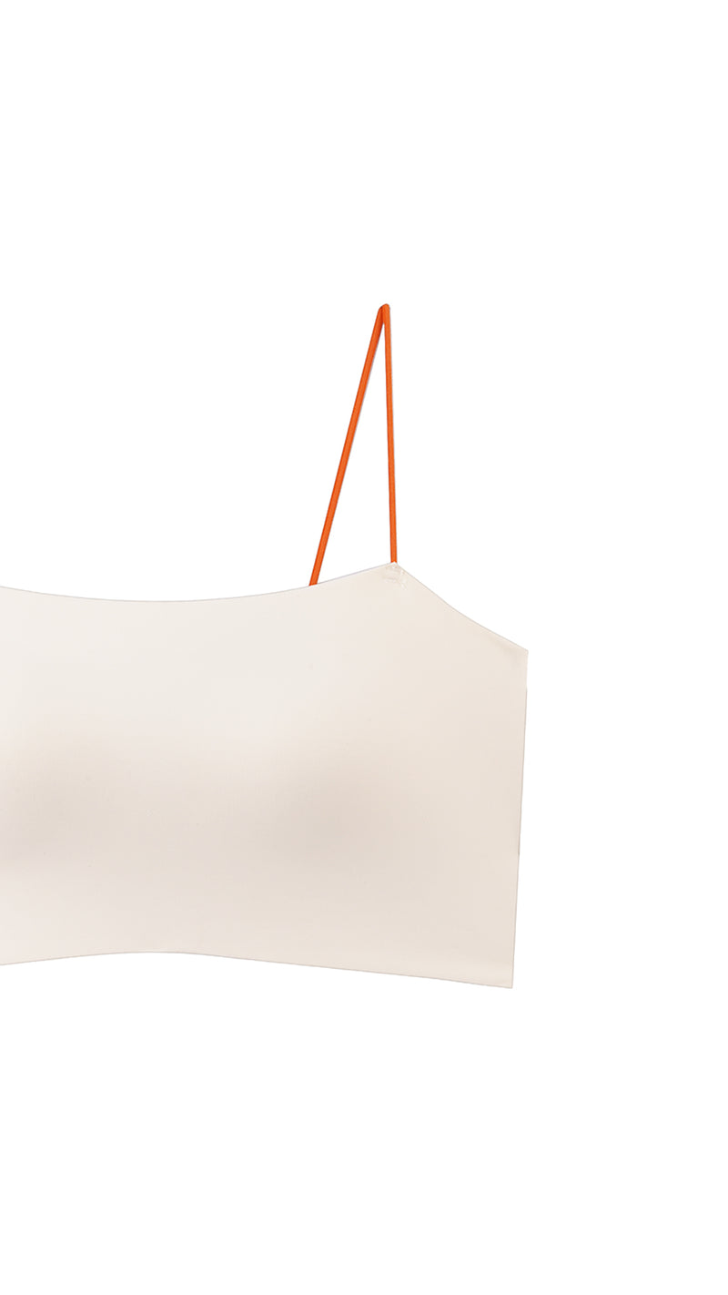 Strap detail of Padded Cami Bralette showing orange contrast strap