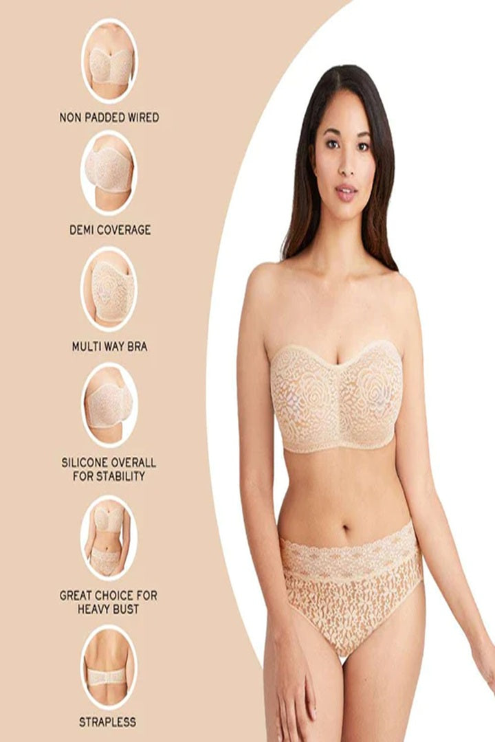 WACOAL BRA-854205 Halo Lace Non Padded Wired Half Cup Bridal Wear Plus Size Strapless Lace Bra