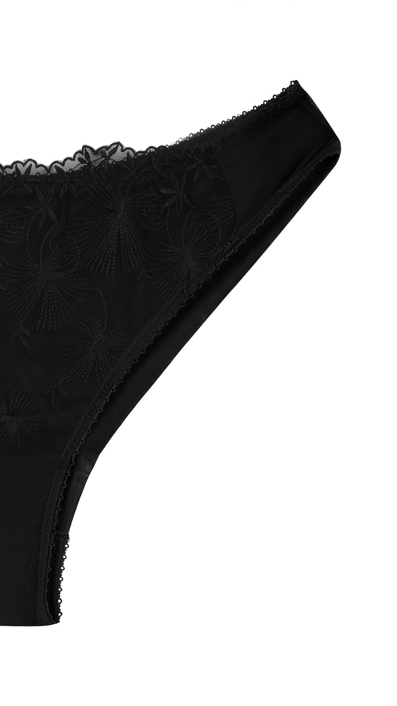 Savvyy Black Floral Embroidered Sheer Lace Panty