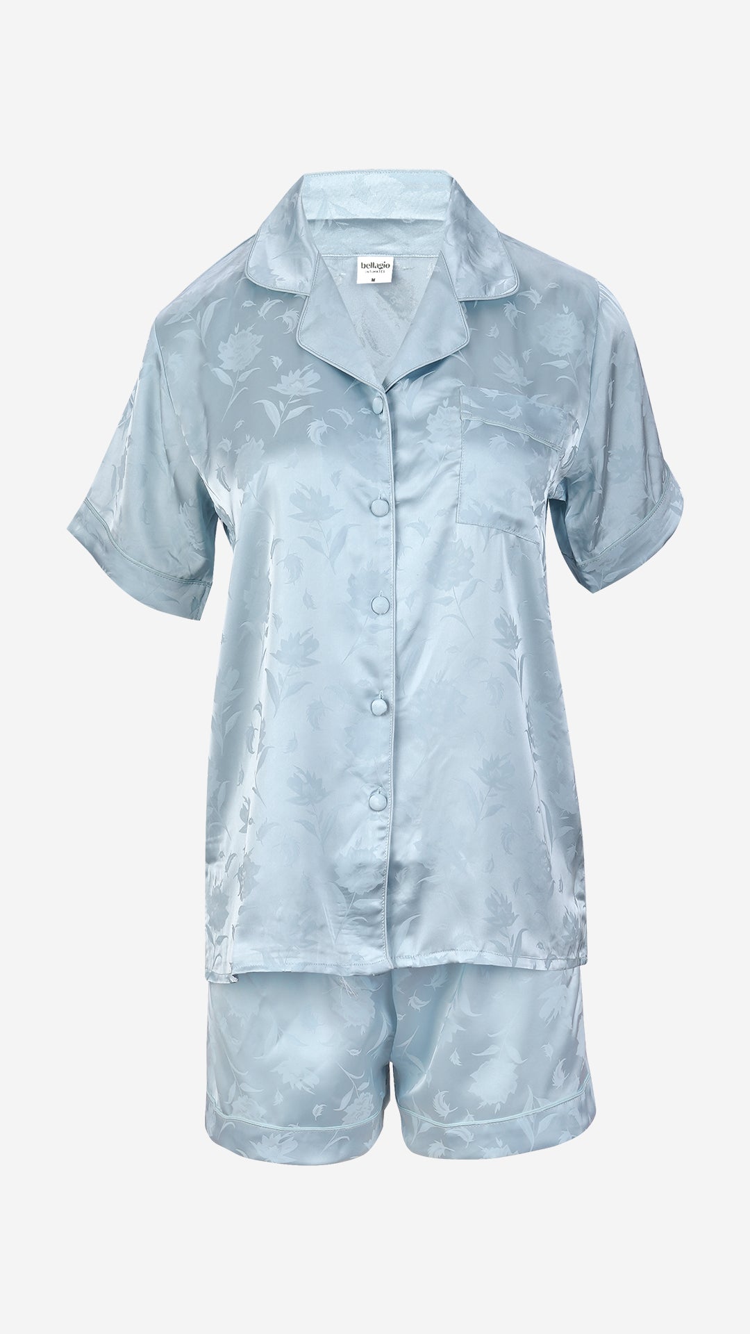 Jacquard Satin 3pc Pajama Set – Shirt, Shorts & Pant