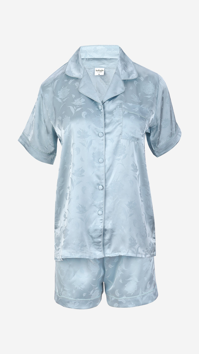 Jacquard Satin 3pc Pajama Set – Shirt, Shorts & Pant