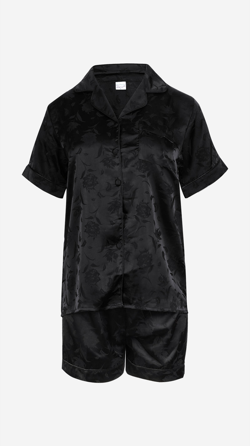 Jacquard Satin 3pc Pajama Set – Shirt, Shorts & Pant