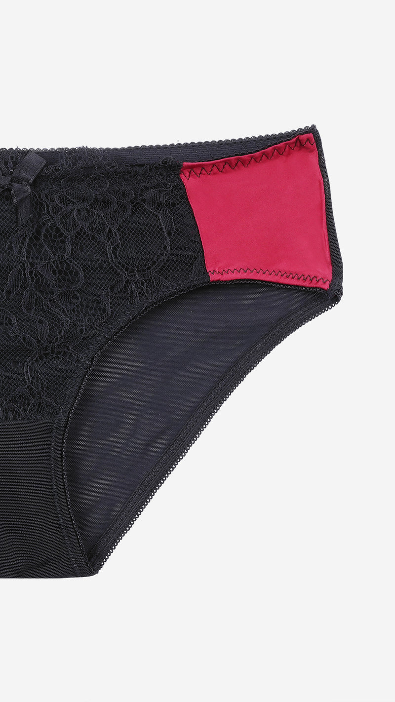Black Lace Sheer Classic Panty – Red Trim