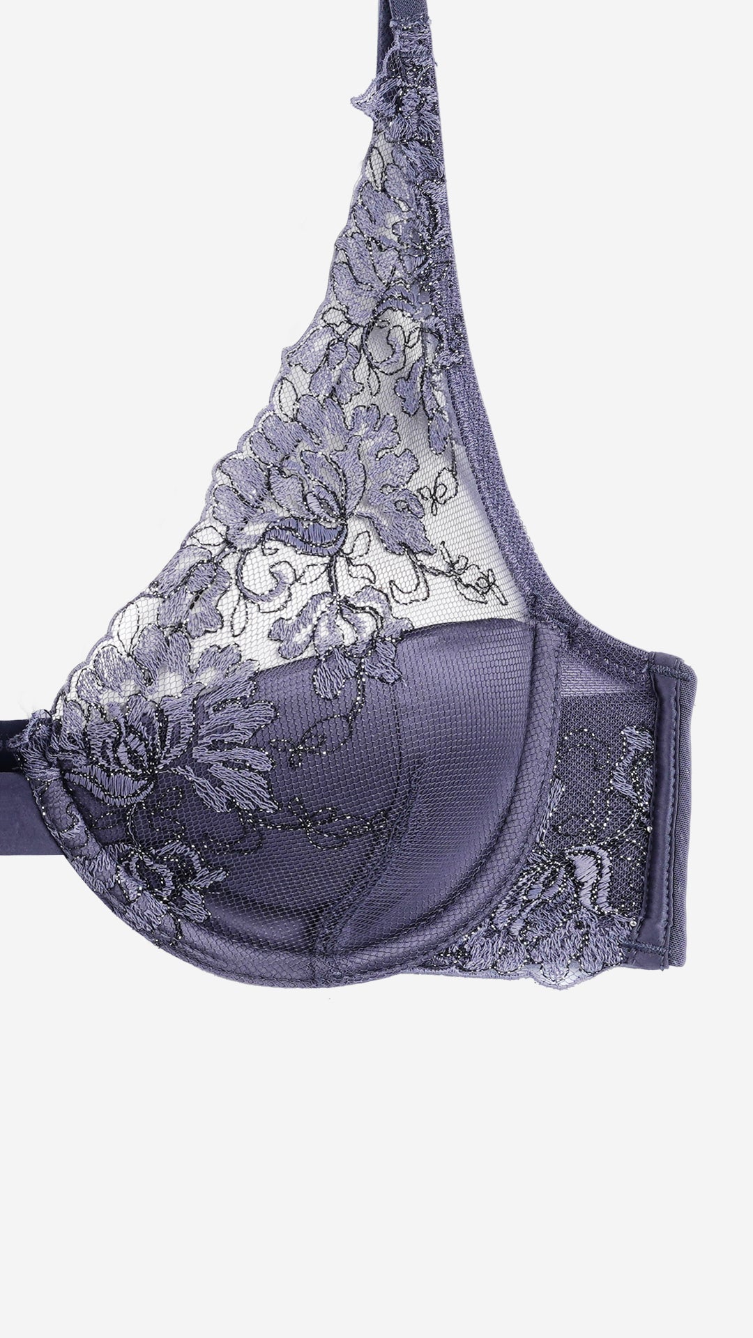Charcoal Grey Lace Wide-Strap Bra – Wired
