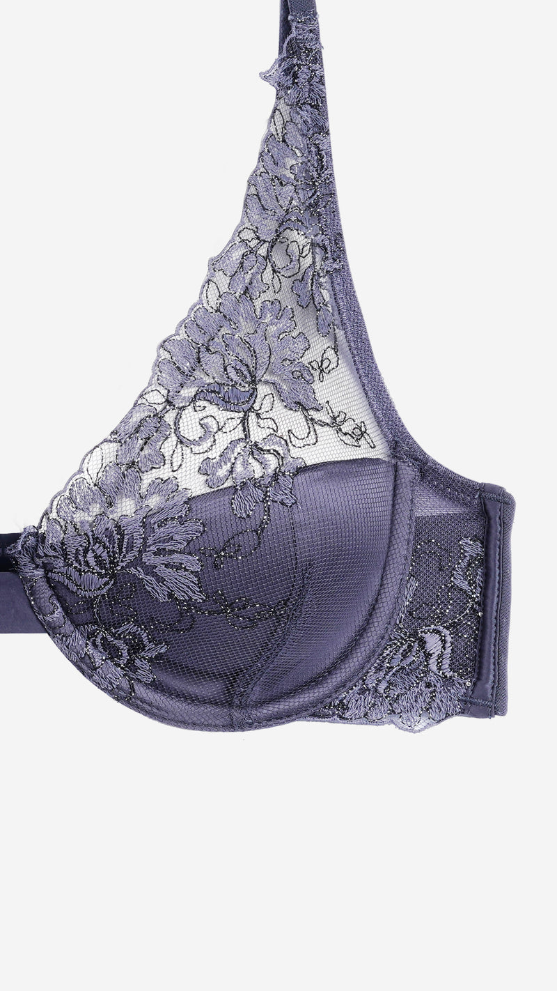 Charcoal Grey Lace Wide-Strap Bra – Wired
