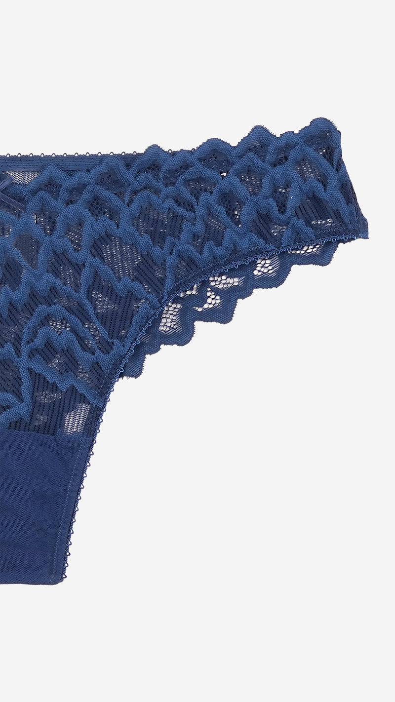 Navy Blue Scalloped Lace Thong