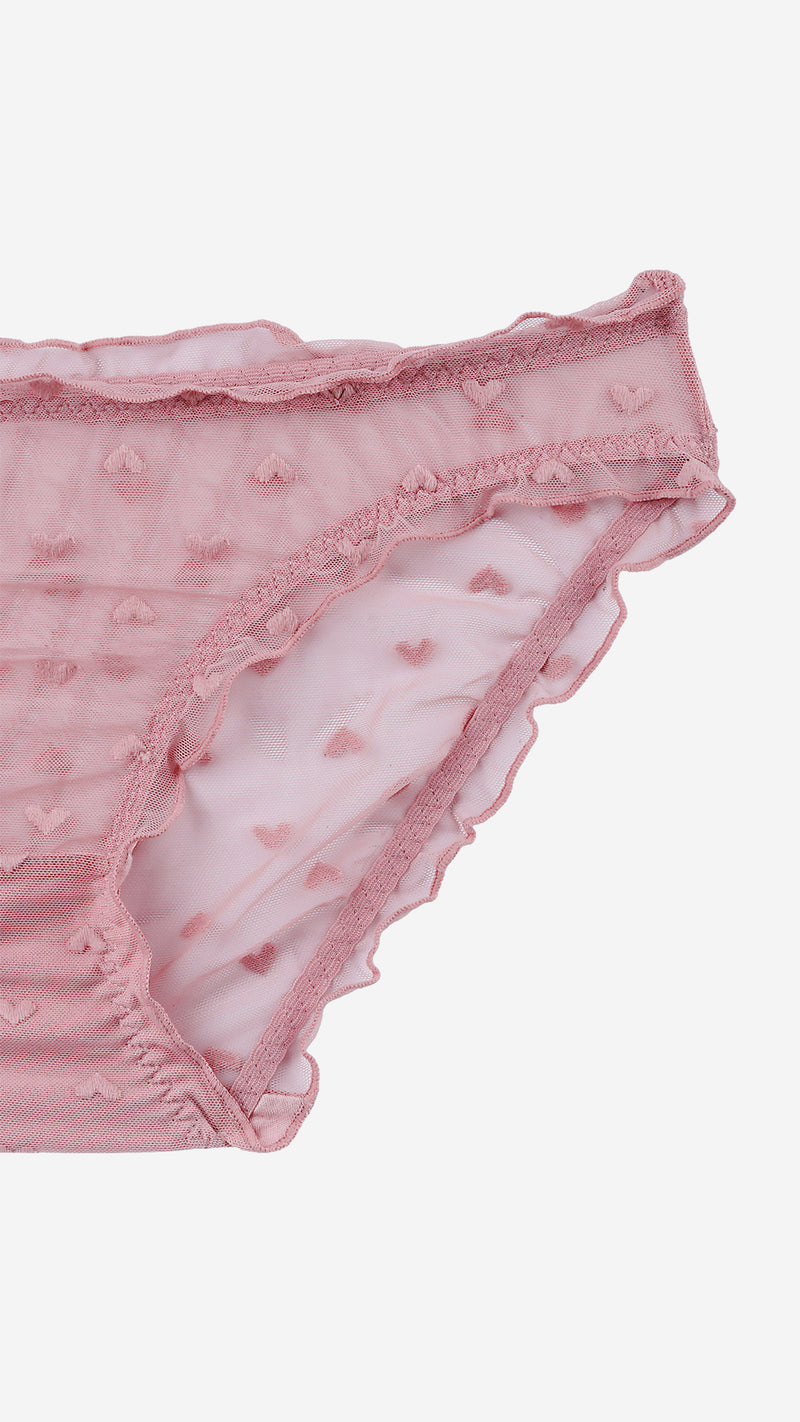 Rose Pink Heart Mesh Sheer Bikini Brief