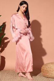 NIGHTWEAR-XF22SA2181 Satin Cowl Neck Babydoll & Robe Set