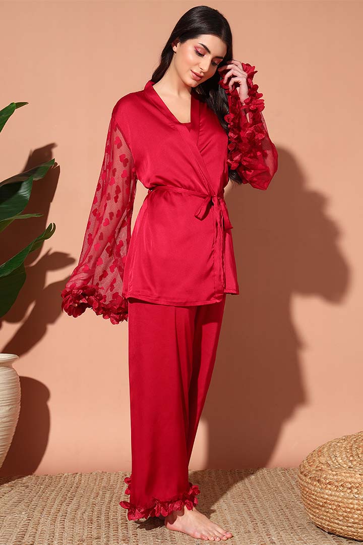 NIGHTWEAR-X2526IO Romantic Satin Nightsuit Set with robe