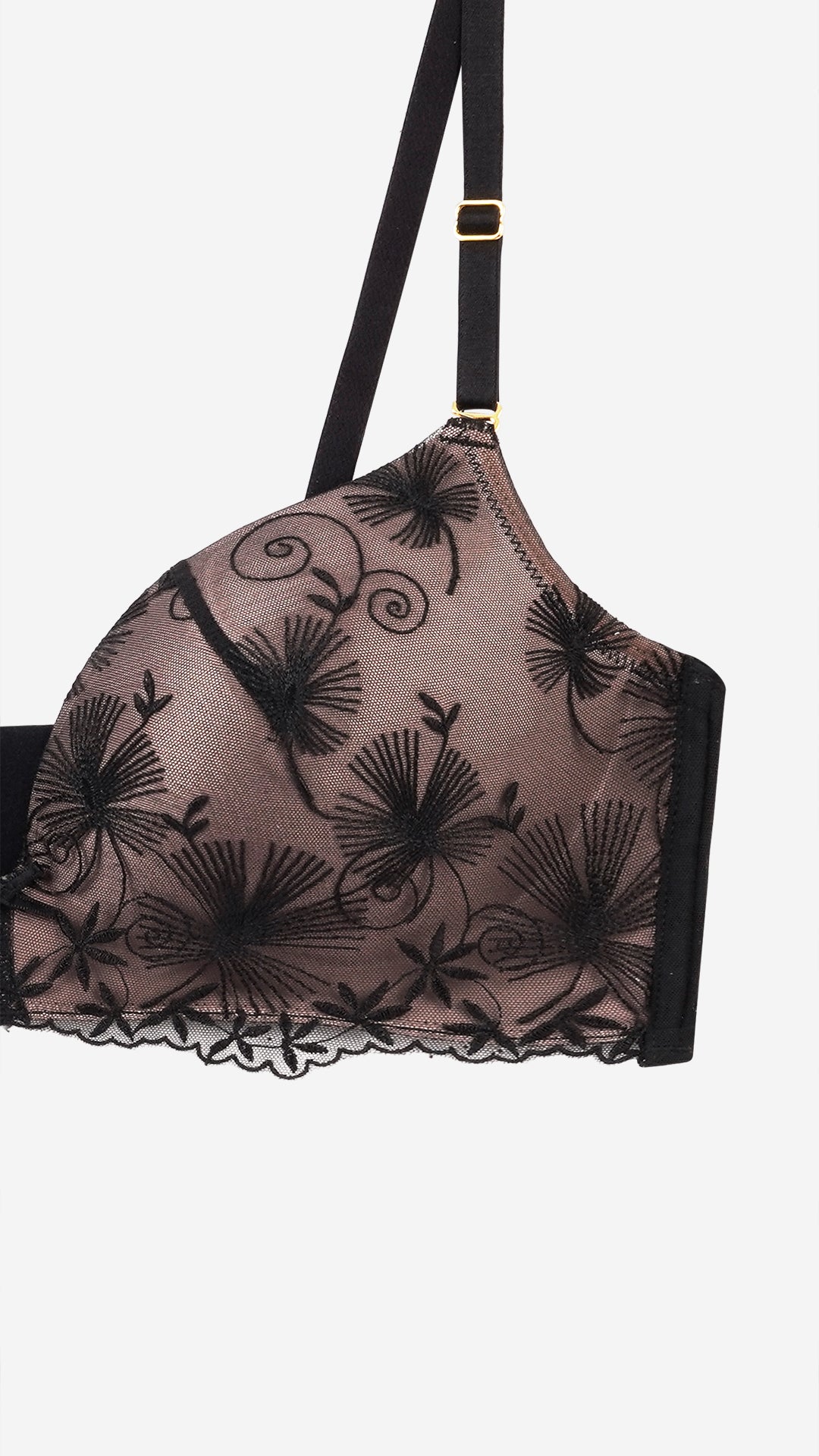 Black Floral Embroidered Wire-Free Plunge Bra