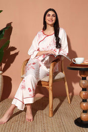 NIGHTWEAR-XWC9SA2656 Luxury Floral design Satin Bridal Sleepwear Set