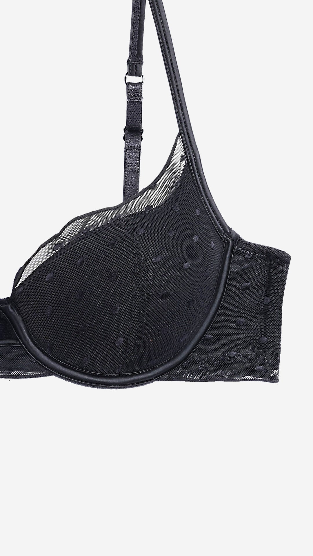 Black Dot Mesh Bra – Padded, Wired, Keyhole