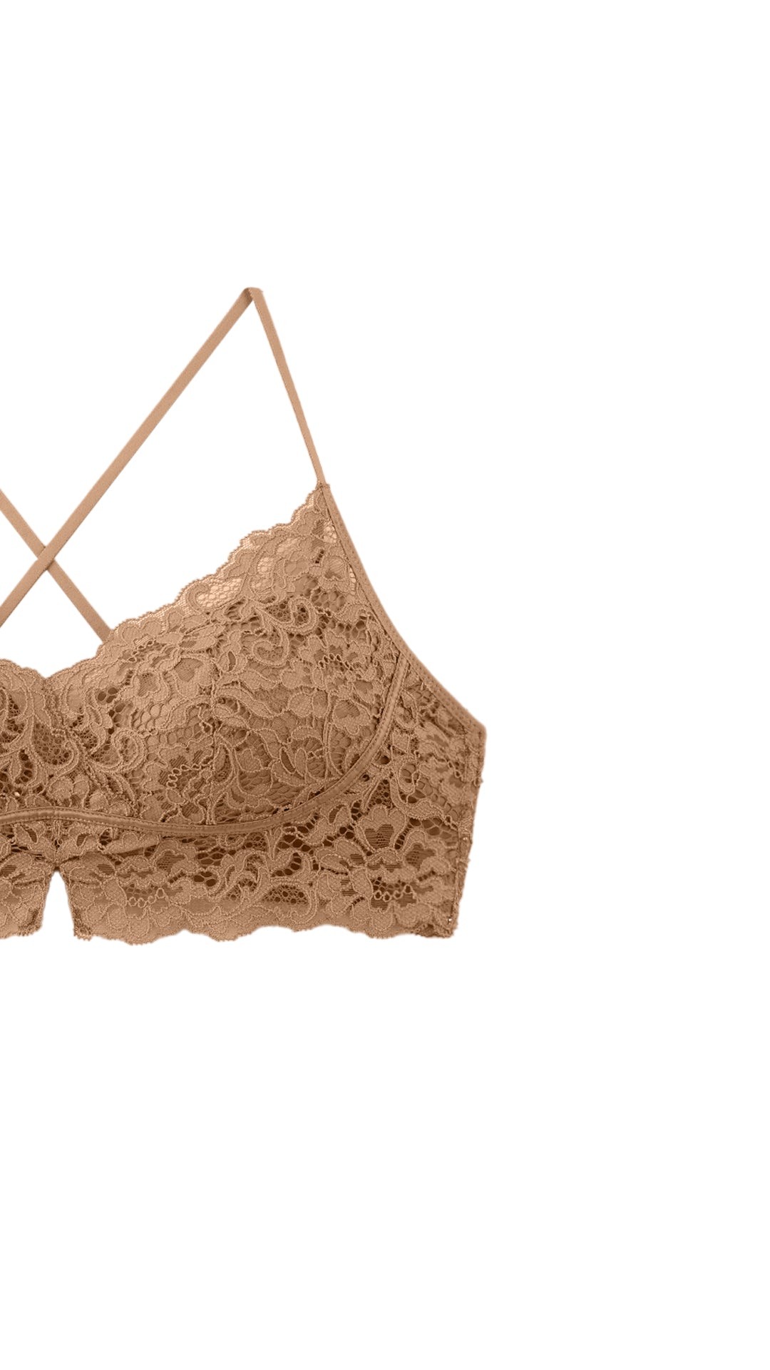 Close-up of Crisscross Back Lace Bralette back strap detail
