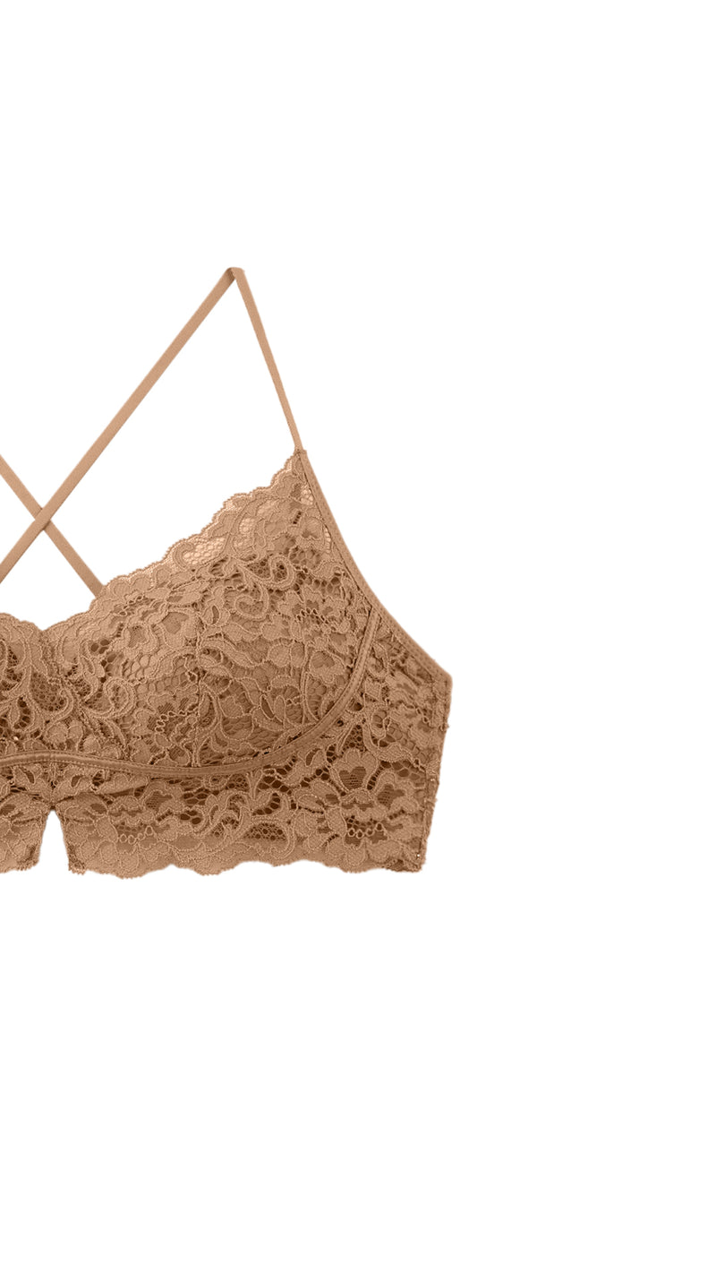 Close-up of Crisscross Back Lace Bralette back strap detail