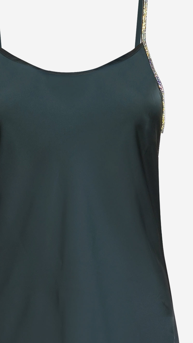 Emerald Satin Slip Dress with Diamante Straps