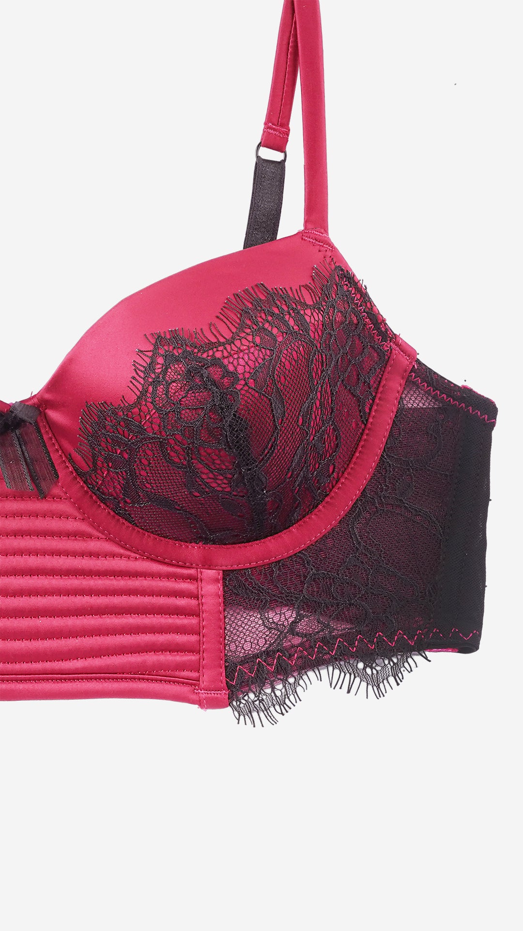 Red Lace Longline Bustier Bra – Padded, Wired