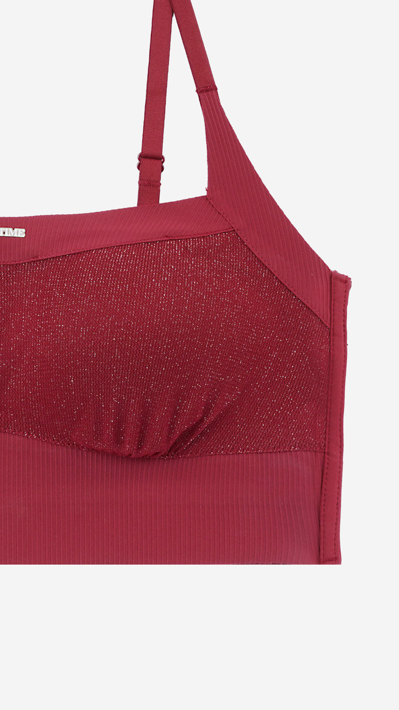 Maroon Ribbed Padded Bralette, Wire-Free