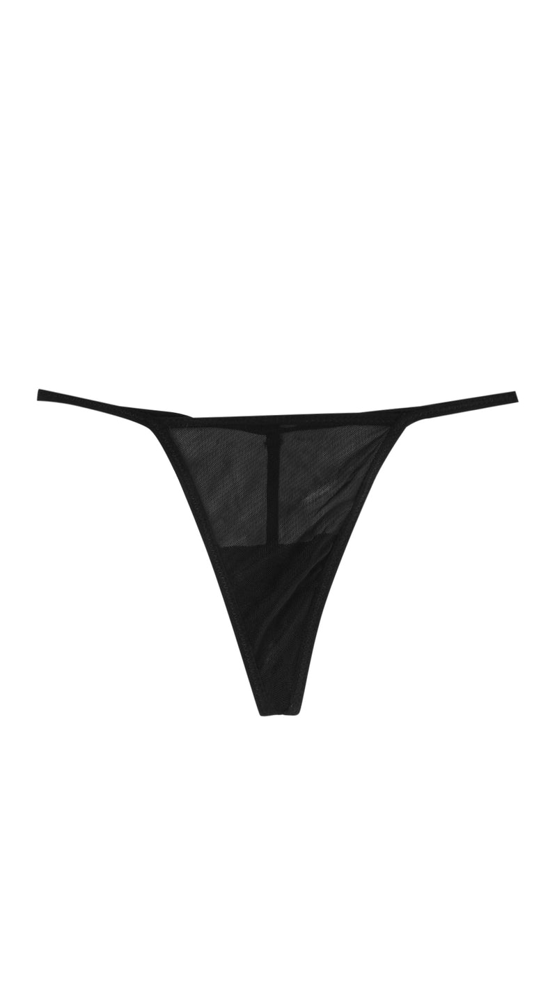Black lace thong, flat view