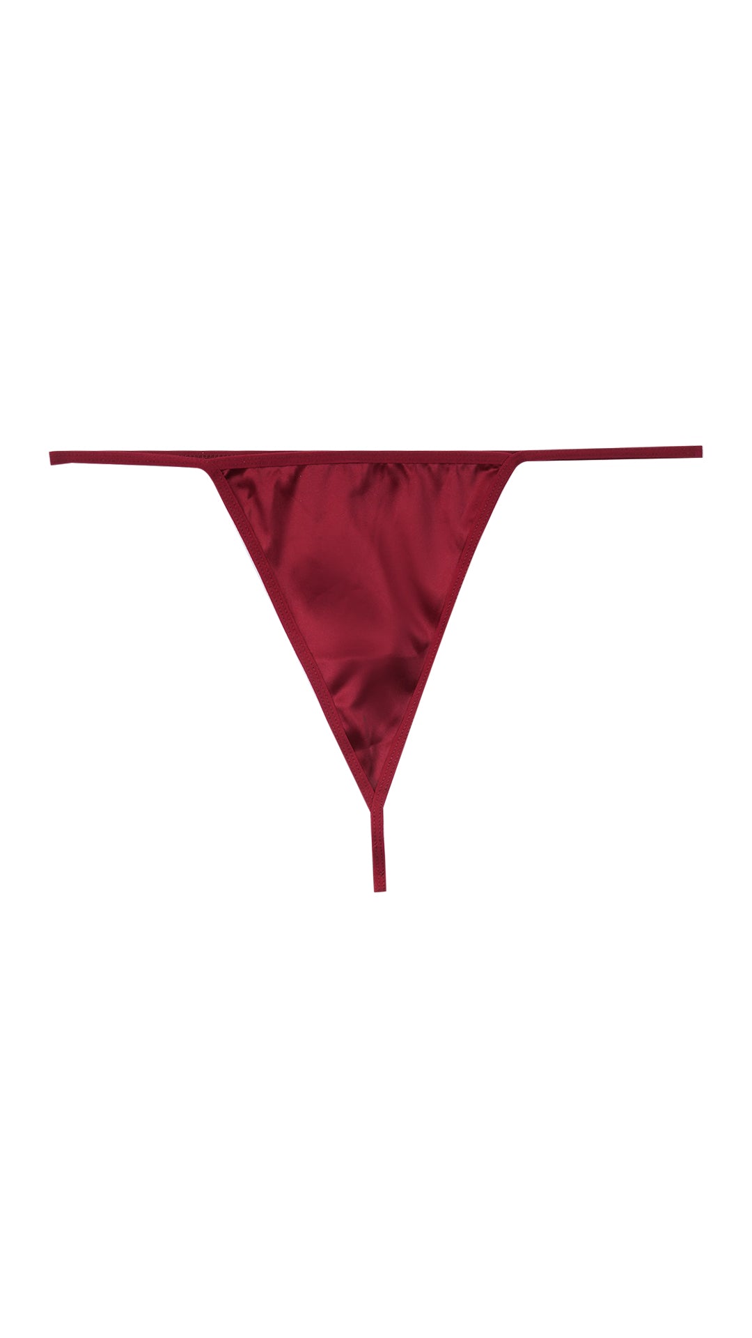 Maroon satin thong product shot, flat lay